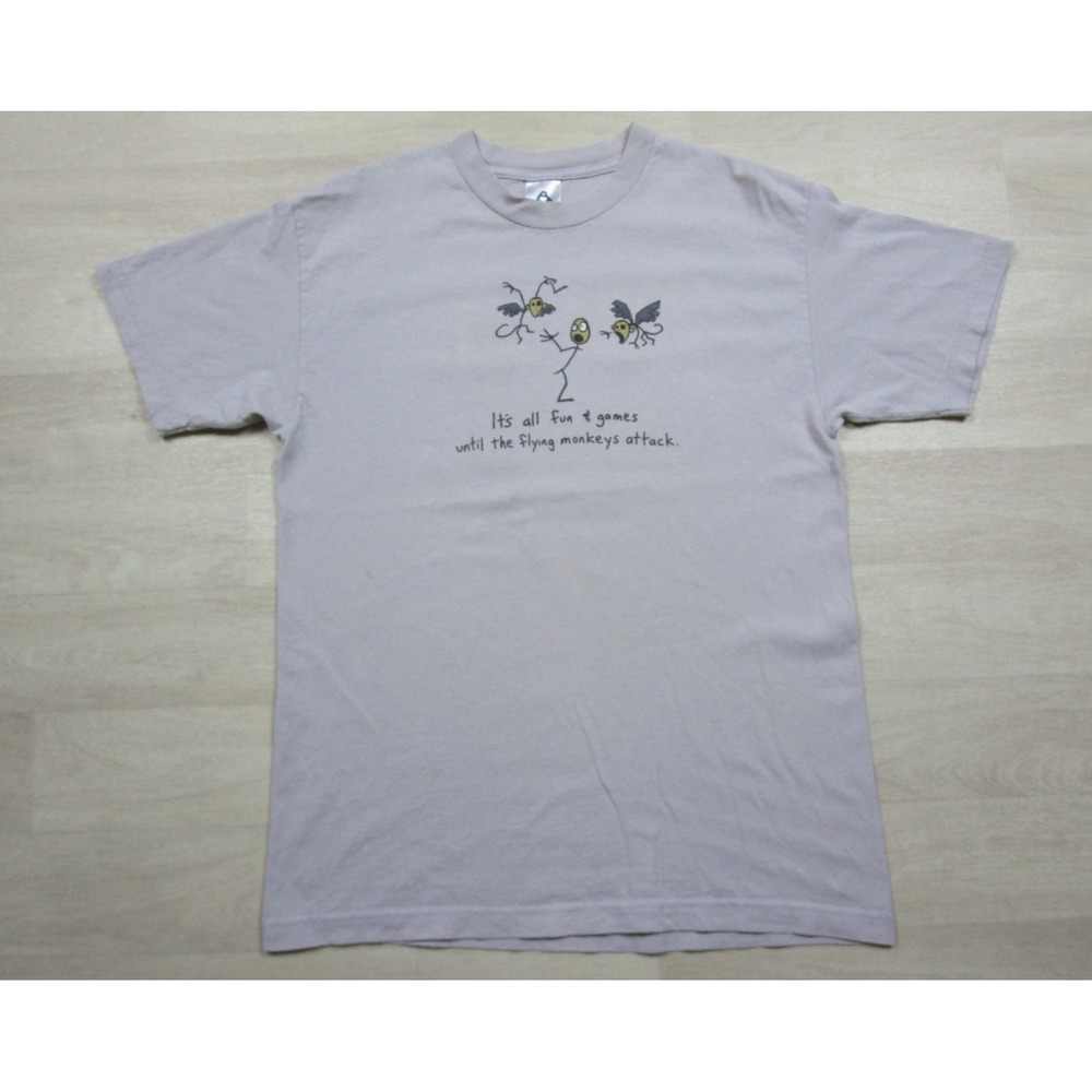 Vintage Y2K Alstyle AAA Novelty T-Shirt (M) "Flying Monkeys Attack" Humor Joke